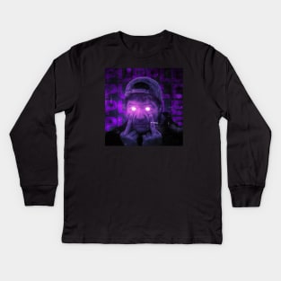 Hey there, look into my eyes // Guy in the cap rolls his eyes and shows middle fingers // Purple color digital artwork Kids Long Sleeve T-Shirt